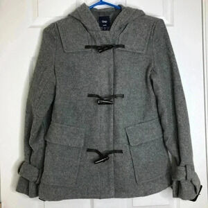 GAP Factory Grey Wool Blend Hooded  Pea Coat Sz XS